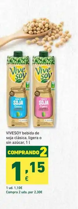HiperDino Vivesoy Bebida De Soja Clásica Ligera O Sin Azúcar 1L oferta