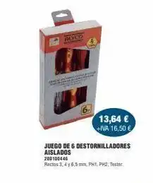 Coinfer Htập juego de 6 destornilladores aislados 200100446 rectos 3, 4 y 6,5 mm, ph1, ph2, tester 13,64 € +iva 16,50 € oferta