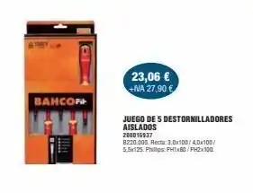 Coinfer Bahco !! 23,06 € +ina 27,90 € juego de 5 destornilladores aislados 200016937 8220.005. recta: 3,0x100/4,0x100/ 5,5x125. oferta