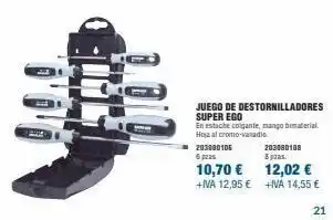 Coinfer Juego de destornilladores super ego en estuche colgante, mango bimaterial. hola al cromo-vanadio 203080106 625 10,70 € +iv oferta