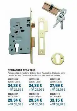Coinfer Cerradura tesa 2010 para puertas de madera. golpe y llave. reversible. distancia entre centros 47 mm. cilindro de 60mm con t oferta