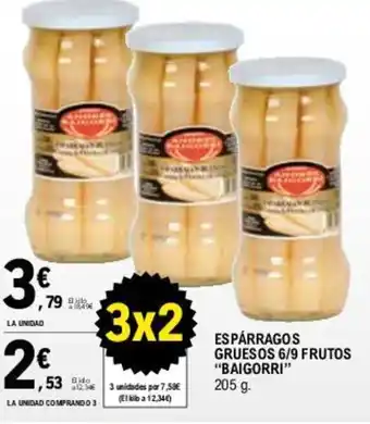 E.Leclerc ESPÁRRAGOS GRUESOS 6/9 FRUTOS "BAIGORRI" 205 g. oferta