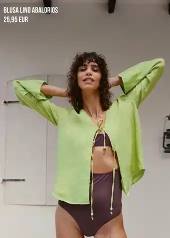 ZARA Blusa lino abalorios oferta