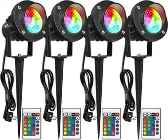 Amazon Ledmo 4 piezas rgb foco proyector exterior 20w, lámpara de césped rgb con espica impermeable ip65 focos de jardín con pinc... oferta