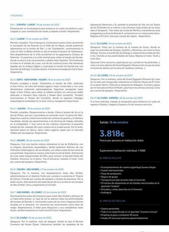 B The travel Brand Itinerario dia 1 españa-luxor 16 de octubre de 2023 presentación en el aeropuerto para embarcar en vuelo con destino luxor. oferta