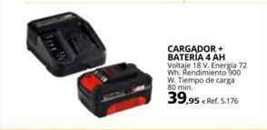 Coferdroza Cargador + batería 4 ah voltaje 18 v. energia 72 wh. rendimiento 900 w. tiempo de carga 80 min. 39,95 € ref. 5.176 oferta