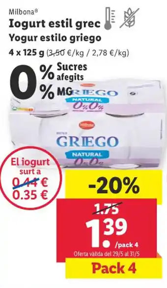 Lidl Iogurt estil grec Yogur estilo griego oferta