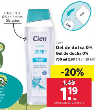 Lidl Gel de dutxa 0% Gel de ducha 0% oferta
