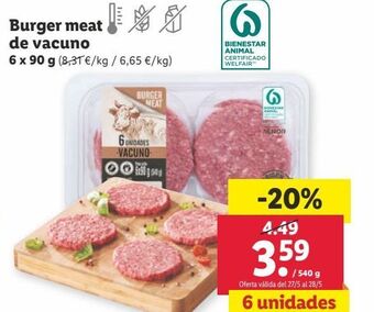 Lidl Hamburguesas de vacuno oferta