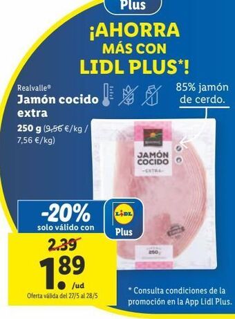 Lidl Jamón cocido extra realvalle oferta