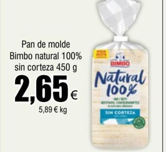FROIZ Pan de molde Bimbo natural 100% sin corteza 450 g oferta