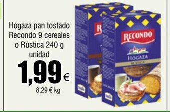 FROIZ Hogaza pan tostado Recondo 9 cereales o Rústica 240 g unidad oferta