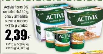 FROIZ Activia fibras 0% cereales 4x120 g, chía y almendra o avena nueces 4x115 g unidad oferta