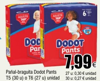 FROIZ Pañal-braguita Dodot Pants T5 (30 u) o T6 (27 u) unidad oferta