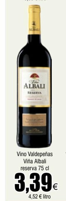 FROIZ Vino Valdepeñas Viña Albali reserva 75 cl oferta