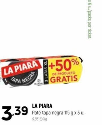 Coviran LA PIARA Paté tapa negra 115 g x 3 u. oferta