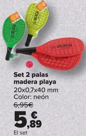 Carrefour Set 2 palas madera playa oferta
