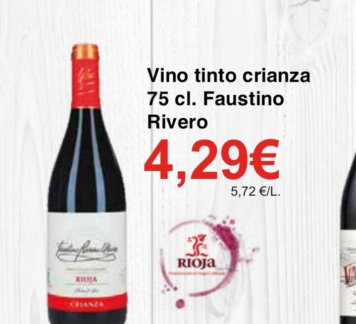 Spar La Palma Vino tinto crianza 75 cl. Faustino Rivero oferta