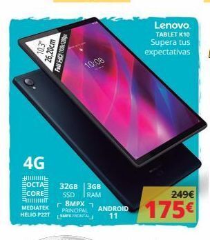 Dynos Informática 4g be eocta ecoree ammo mediatek helio p22t 10.3⁰ 26,20cm full hd 192812 10:08 32gb 3gb ram ssd 8mpx 1 principal sm oferta