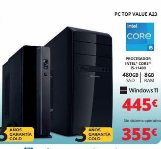 Dynos Informática Años garantía gold años garantía gold pc top value a23 intel core procesador intel® core™ i5-11400 480gb 8gb ram ssd oferta