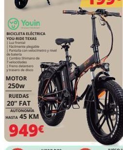 Dynos Informática Youin bicicleta eléctrica you-ride texas luz frontal | cambio shimano de 7 velocidades fácilmente plegable | pantalla oferta