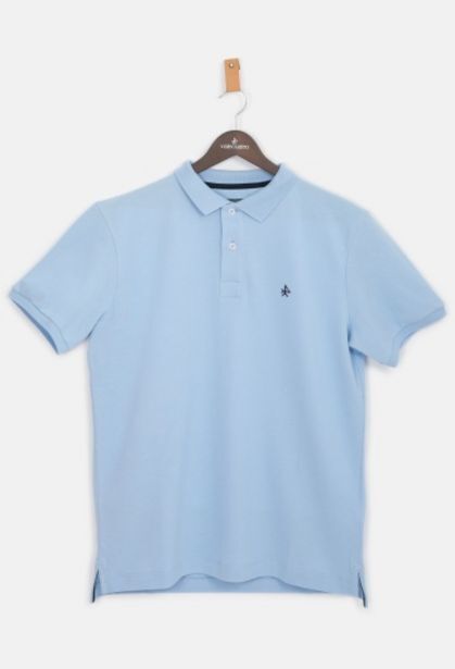 Valecuatro Polo básico logo valecuatro color celeste oferta