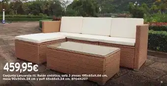 Cadena88 459,95€ conjunto lanzarote iii. ratán sintético, sofá 3 plazas 195x65xh.66 cm, mesa 90x50xh.34 cm y puff 65x65xh.34 cm. 8704 oferta
