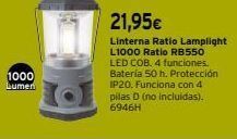 Cadena88 1000 lumen 21,95€ linterna ratio lamplight l1000 ratio rb550 led cob. 4 funciones. batería 50 h. protección ip20. funciona oferta