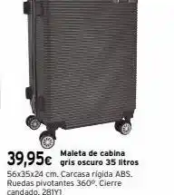 Cadena88 Maleta de cabina 39,95€ gris oscuro 35 litros 56x35x24 cm. carcasa rígida abs. ruedas pivotantes 360º. cierre candado. 281y oferta
