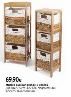 Cadena88 69,90€ mueble auxiliar grande 3 cestas 30x30x79,5 cm. 422y24. negro/natural 422y25. blanco/natural oferta