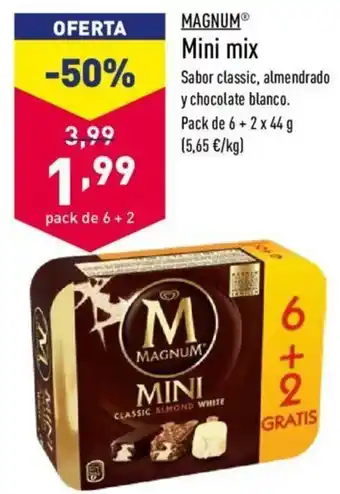 ALDI Magnum Mini mix Sabor classic, almendrado y chocolate blanco Pack de 6 + 2 x 44 g oferta