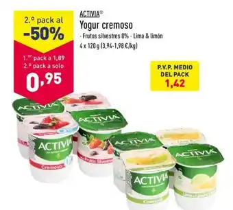ALDI Activia Yogur cremoso Frutos silvestres 0% - Lima & Limón 4 x 120g oferta