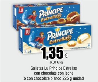 FROIZ Galletas Lu Príncipe Estrellas con chocolate con leche o con chocolate blanco 225 g unidad oferta