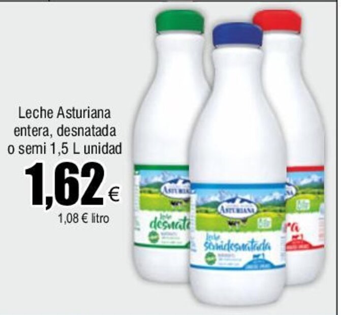 Froiz Leche Asturiana entera, desnatada o semi 1,5 L unidad oferta