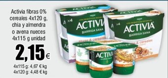 FROIZ Activia fibras 0% cereales 4x120 g, chía y almendra o avena nueces 4x115 g unidad oferta