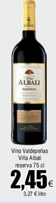 FROIZ Vino Valdepeñas Viña Albali reserva 75 cl oferta