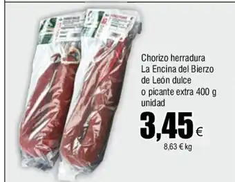 FROIZ Chorizo herradura La Encina del Bierzo de León dulce o picante extra 400 g unidad oferta