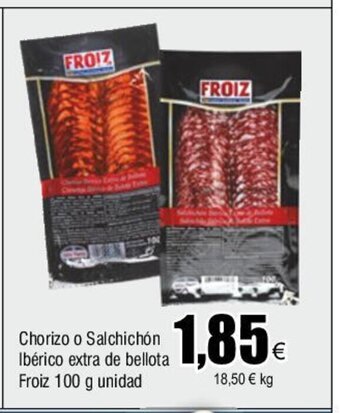 FROIZ Chorizo o Salchichón Ibérico extra de bellota Froiz 100 g unidad oferta