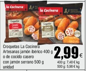 FROIZ Croquetas La Cocinera Artesanas jamón ibérico 400 g o de cocido casero con jamón serrano 500 g unidad oferta