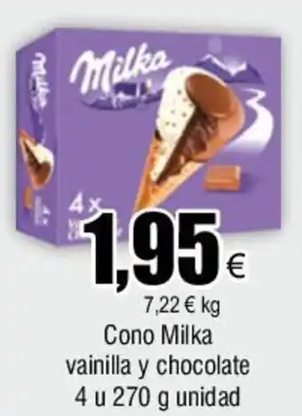 FROIZ Cono Milka vainilla y chocolate 4 u 270 g unidad oferta
