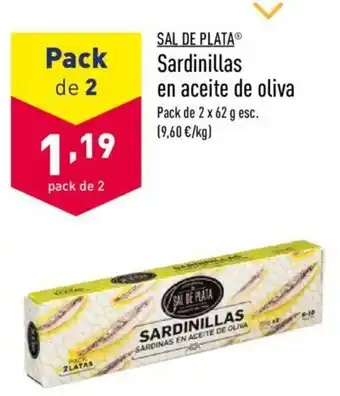 ALDI Sal De Plata Sardinillas en aceite de oliva Pack de 2 x 62 g oferta