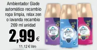 FROIZ Ambientador Glade automático recambio ropa limpia, relax zen o lavanda recambio 269 ml unidad oferta