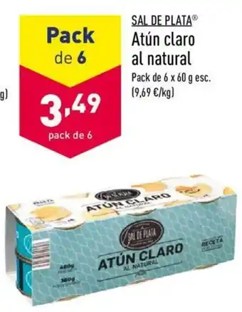 ALDI Sal De Plata Atún claro al natural Pack de 6 x 60g oferta