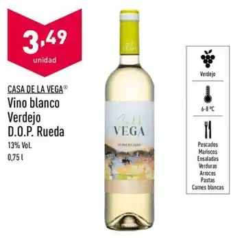 ALDI Casa de la Vega Vino blanco Verdejo D.O.P. Rueda 0,75 L oferta