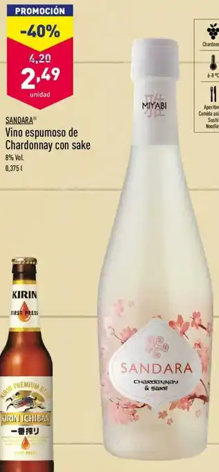 ALDI Sandara Vino espumoso de Chardonnay con sake 0,375 L oferta
