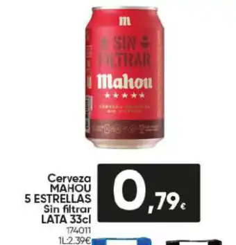 Family Cash Cerveza MAHOU 5 ESTRELLAS Sin filtrar LATA 33cl oferta