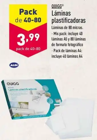 ALDI Quigg Láminas plastificadoras Pack de 40-80 oferta