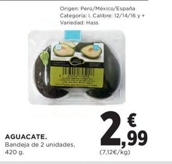 Hipercor AGUACATE. Bandeja de 2 unidades, 420 g. oferta