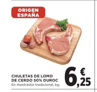 Hipercor CHULETAS DE LOMO DE CERDO 50% DUROC En mostrador tradicional, kg. oferta