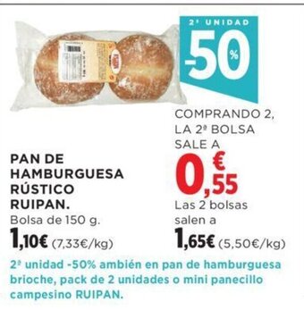 Hipercor PAN DE HAMBURGUESA RÚSTICO RUIPAN. oferta